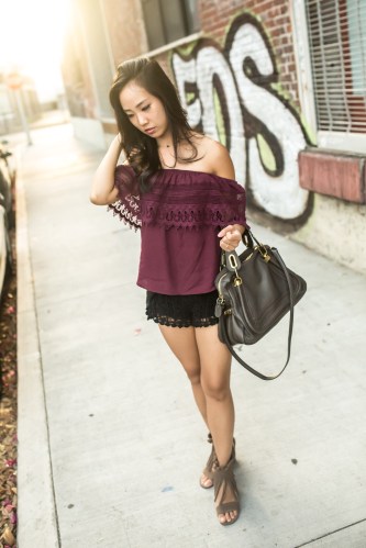 off shoulder maroon_front full body looking down