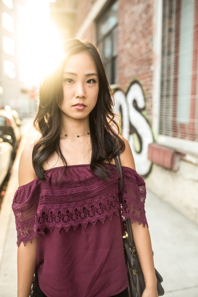 off shoulder maroon_front full body not smiley